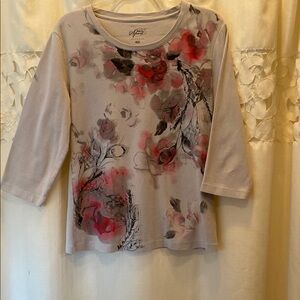 Style & Co. Sport Gray, Black and Pink Graphic Three-Quarter Sleeve Top